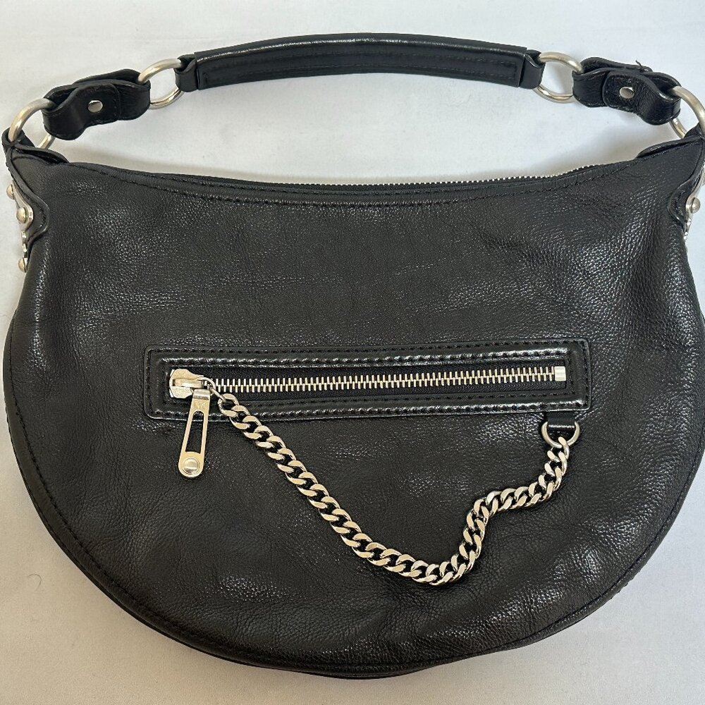 MICHAEL KORS Black Leather half-moon moto shoulder bag